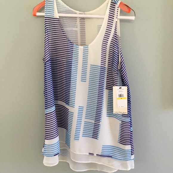 Calvin Klein Tops - Calvin Klein Blue Cream tank top NWT